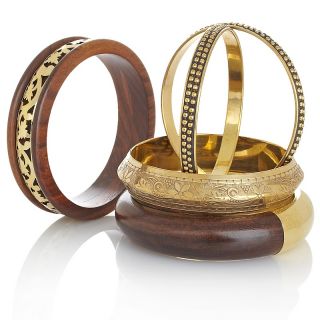 Jewelry Bracelets Bangle BAJALIA Kala Wood and Brass Set of