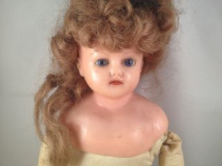 Antique 20 Wax Shoulder Head Doll Stuffed Body Bisque Hands