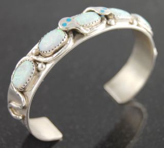Effie Calavaza Sterling Silver Opal Snake Bracelet Native American