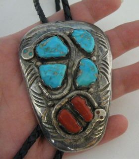 Heavy Large 3 Effie C Calavaza Zuni Bolo Sterling Silver Turquoise