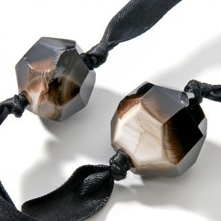 Sally C Treasures Black Agate and Black Ribbon 36 Necklace