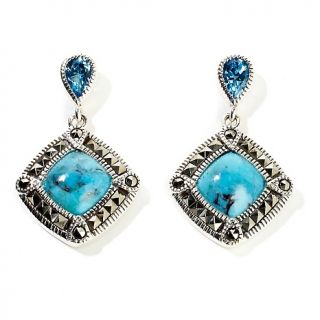 Callais Sterling Silver Turquoise, Topaz and Marcasite Earrings