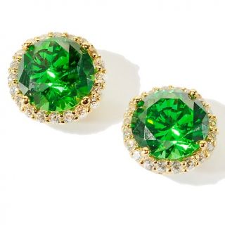 Absolute Round Emerald Color Framed Stud Earrings   3.8ct