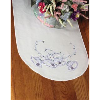 Stamped Perle Edge Dresser Scarf 15 x 42   Wedding Bells