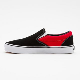 Vans Classic Suede/Canvas Slip On Shoes Black/Red   Ships Free
