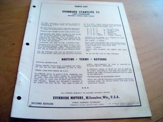 Evinrude 75 HP Starflite Parts Manual Catalog 1961