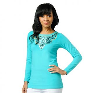  dg2 jeweled neckline long sleeve knit tee rating 47 $ 10 00 s h $ 5