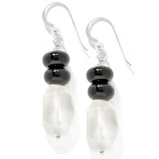 Jay King Rock Crystal and Black Agate Sterling Silver Drop Earrings at