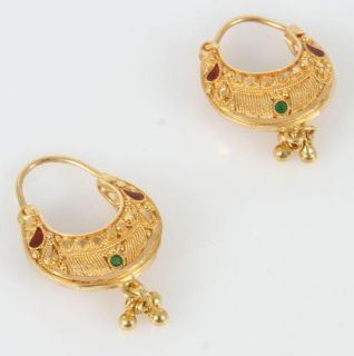 eng kdm 18k yellow gold gemstone earrings 4 8 grams