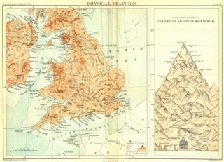 England Wales Physical Features Mountains 1892 Map