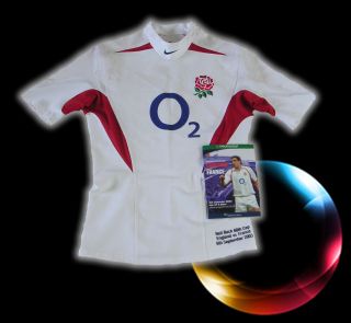 England Rugby 2003 Neil Back 60th Cap Match Worn DriFit O2 Shirt V