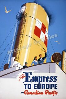 Empress to Europe Via Canadian Pacific Vintage Style Travel Poster