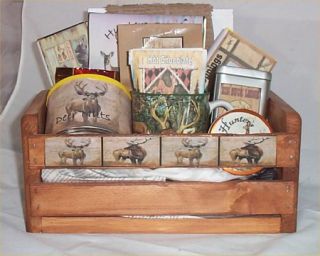 Deer Lodge Hunters Gift Basket Cabin Wood Crate Gift Mug Coffee