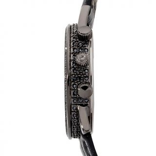 Couture Watches by Adrienne Hematite Color Crystal Black Leather Strap