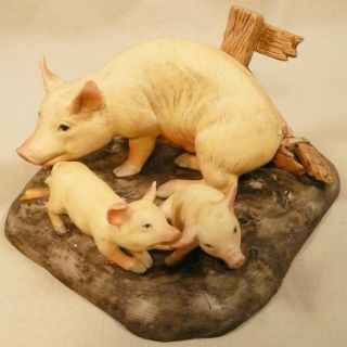 Enesco Fred Aman Forever Nature Pigs Sty LE Bisque Porcelain Figurine