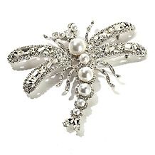 rara avis pearl and crystal silvertone dragonfly pin $ 69 95