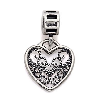 Charming Silver Inspirations Polish Heart Pattern Dangle Charm