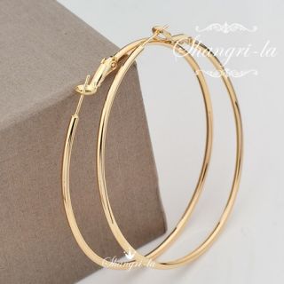 9K 9CT GOLD GF Extra LARGE Plain ROUND HOOP EARRINGS SOLID EX436