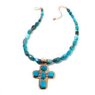 Jay King Anhui Turquoise Copper Cross Pendant and Beaded Necklace at