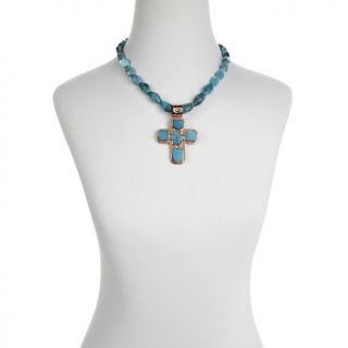 Jay King Anhui Turquoise Copper Cross Pendant and Beaded Necklace at