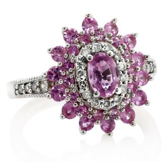 Pink Sapphire and White Diamond Silver Ring   1.43ct