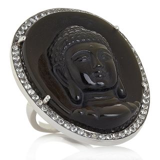 Black Obsidian and White Topaz Buddha Ring