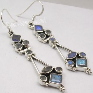 925 Silver Labradorite Elegant Dangle Earrings 5 4cm