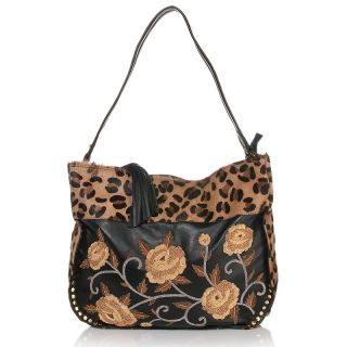 Clever Carriage Metallic Embroidered Rose Diva Hobo