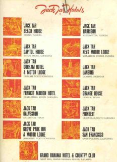 Francis Marion Hotel Menus Charleston SC Jack Tar 1967