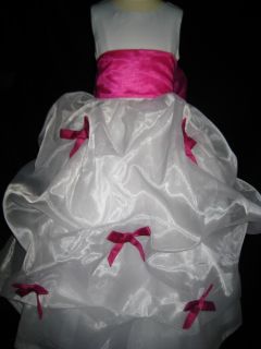 Fuschia Bows Bustle Flower Girl Dress 2T 3T 4T 5 6 7 8 10 12 14