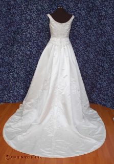 Ivory Satin Beaded A Line Wedding Dress 14 NWD