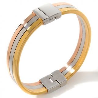 103 487 stately steel tri color hinged 8 bangle bracelet rating 29 $