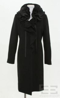 Elie Tahari Black Wool Tiered Collar Snap Front Coat Size Small