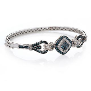 Blue White Diamond Silver Art Deco 7in Bracelet   .99ct at