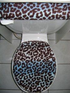 Leopard Blue Brown Print Fleece Fabric Toilet Seat Cover Set