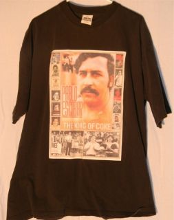 Pablo Escobar King of Coke Picture Graphic Black T Shirt Mens XXL