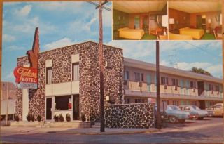 1960 Chrome Ad Postcard Falcon Motel Fairborn Ohio Oh