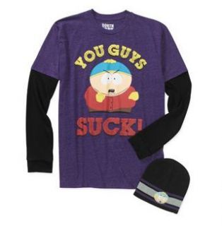 South Park Eric Cartman Mens Long Sleeve Tee T Shirt w Beanie Cap Hat