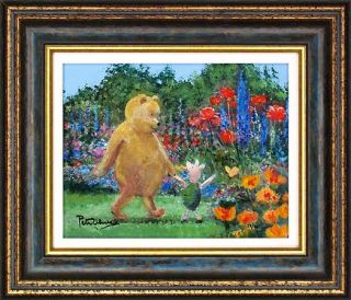 Framed Winnie The Pooh Pooh and Piglet in The Garden Peter Ellenshaw
