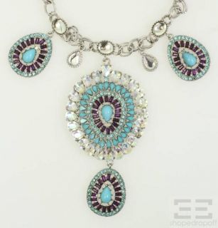 Erickson Beamon Turquoise Swarovski Jeweled Three Pendant Necklace New
