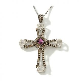25ct Rhodolite and Champagne and White Diamond Sterling Silver Cross
