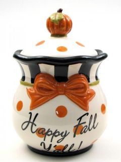 Happy Fall YAll Cookie Treat Jar Thanksgiving Halloween Ceramic New