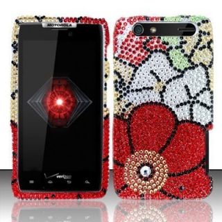  Droid RAZR Crystal Diamond Bling Case Phone Cover Fall Flowers