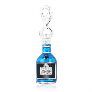 Blue Famous Brand Wine Bottle Lobster Clasp Charm For Bracelet White