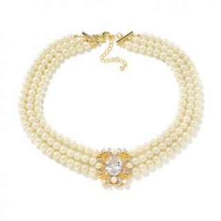 144 563 jewelry of legends simulated pearl and cz goldtone three row
