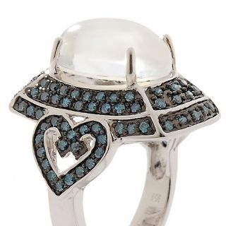 White Quartz, Mother of Pearl and Blue Diamond Sterling Silver Ring at