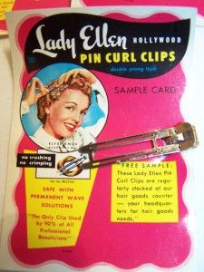  1950 Vintage Pin Curl Clips Sample Card Lady Ellen Elyse Knox, Actress