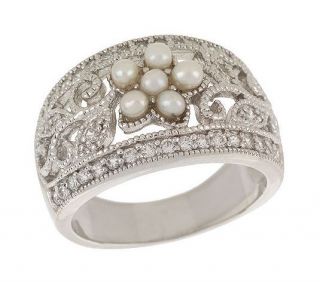 Esposito Diamonique Sterling Silver Pearl Flower Ring 6