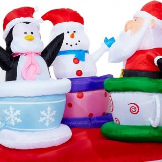 Winter Lane Animated Teacup Inflatable with Santa, Snowman and Penguin