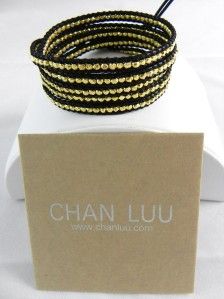 Chan Luu Gold Vermeil Nuggets Wrap Bracelet on Black Leather